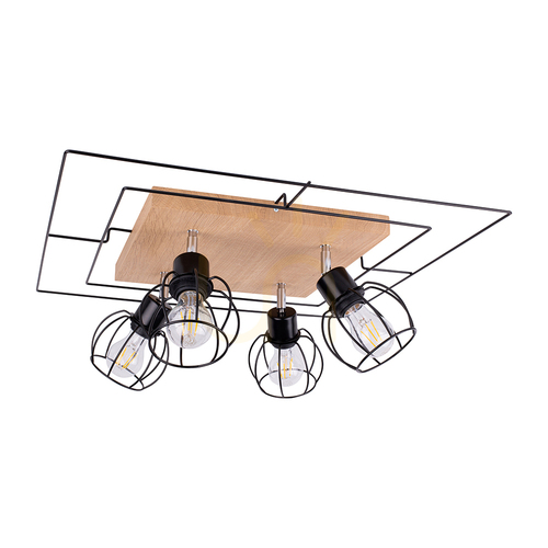 Check Chester Ceiling Light, 4xE27, Max. 60W, Oiled Oak/Black, 58 cm