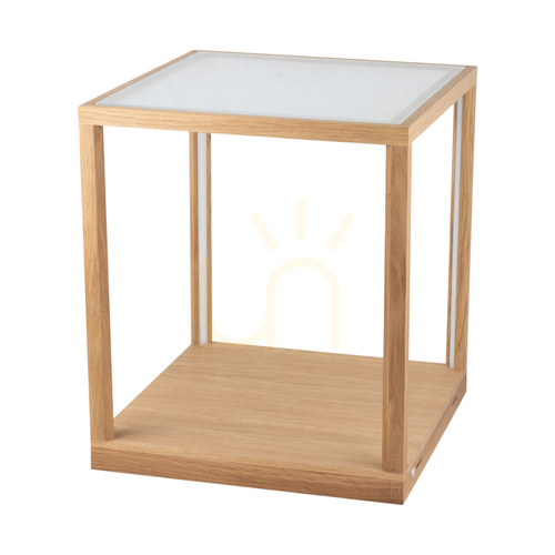 Check Tavoli Glass 1xLED Side Table, 27W, Oiled Oak/Frosted/Touch Dimmer, 45.5 cm