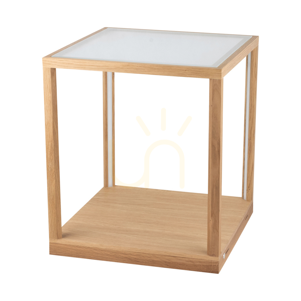 Tavoli Glass 1xLED Side Table, 27W, Oiled Oak/Frosted/Touch Dimmer, 45.5 cm