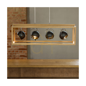 Roy Pendant Light, Includes 4x 5W GU10 LEDs, Oiled Oak/Clear/Black, 90 cm small 1