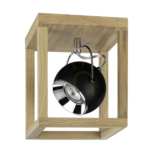 Check Roy Ceiling Light, Includes 1x 5W GU10 LED Bulb, Oiled Oak/Black, 20 cm
