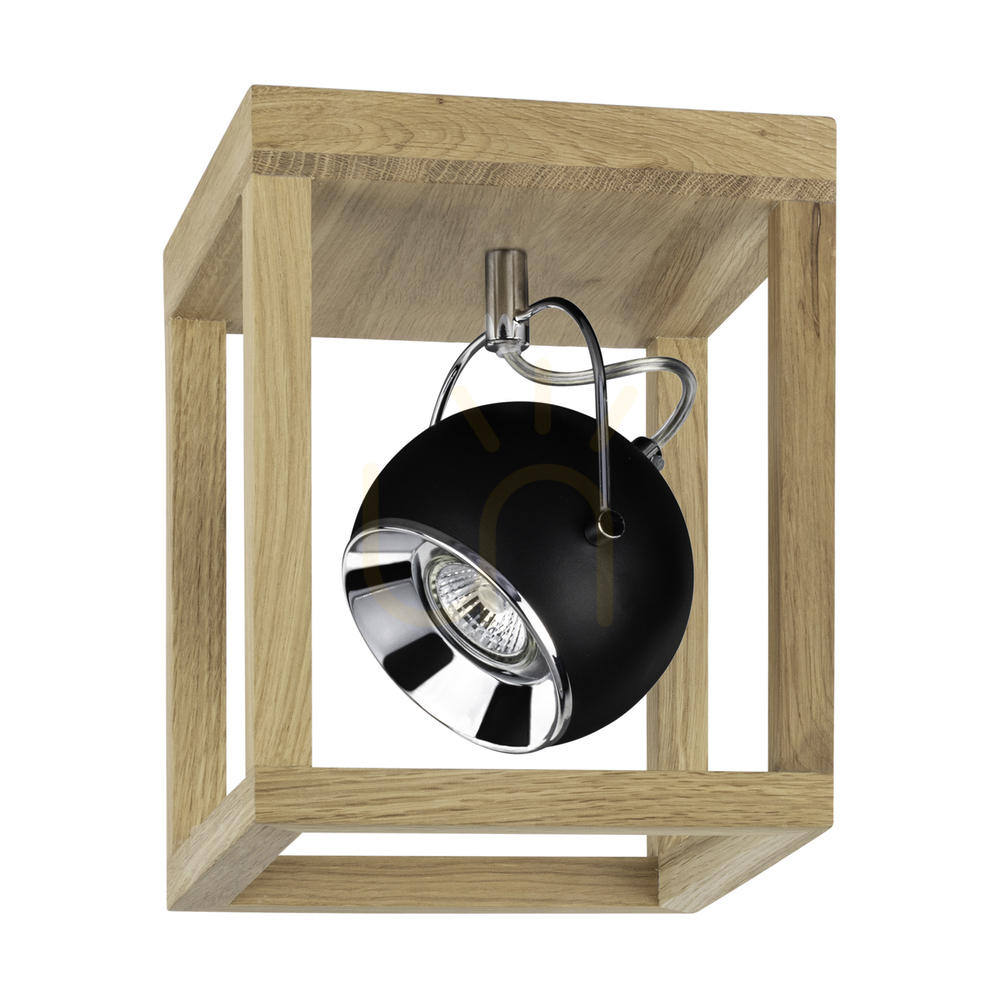 Roy Ceiling Light, Includes 1x 5W GU10 LED Bulb, Oiled Oak/Black, 20 cm