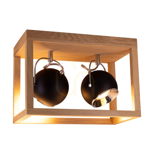 Check Roy Ceiling Light, Includes 2x 5W GU10 LEDs, Oiled Oak/Black, 36 cm