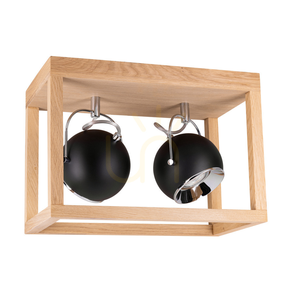 Roy Ceiling Light, Includes 2x 5W GU10 LEDs, Oiled Oak/Black, 36 cm