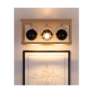Roy Ceiling Light, Includes 3x 5W GU10 LEDs, Oiled Oak/Black, 52 cm small 2