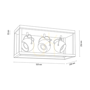 Roy Ceiling Light, Includes 3x 5W GU10 LEDs, Oiled Oak/Black, 52 cm small 3