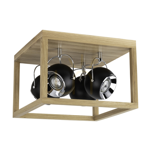 Check Roy Ceiling Light, Includes 4x 5W GU10 LEDs, Oiled Oak/Black, 36 cm