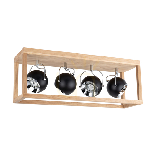 Check Roy Ceiling Light, Includes 4x 5W GU10 LEDs, Oiled Oak/Black, 68 cm