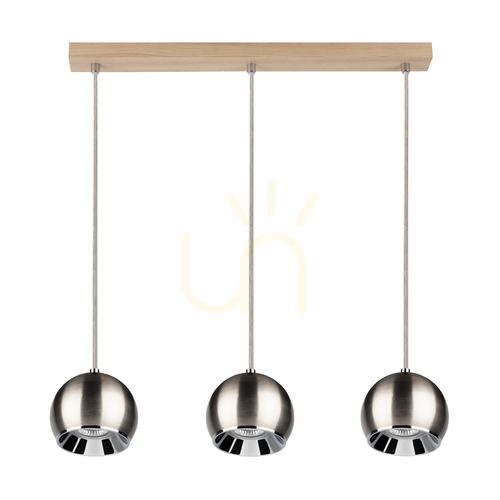 Check Ball Wood Pendant Light, Includes 3x 5W GU10 LEDs, Oiled Oak/Satin, 52 cm