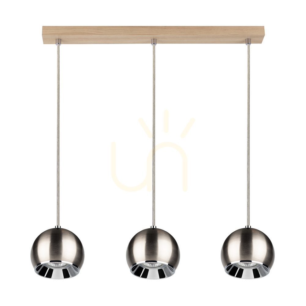 Ball Wood Pendant Light, Includes 3x 5W GU10 LEDs, Oiled Oak/Satin, 52 cm