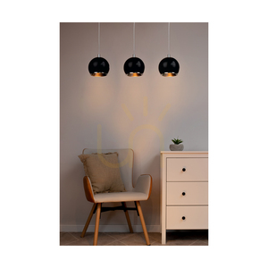 Ball Wood Pendant Light, Includes 3x 5W GU10 LEDs, Oiled Oak/Black, 52 cm small 1