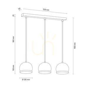 Ball Wood Pendant Light, Includes 3x 5W GU10 LEDs, Oiled Oak/Black, 52 cm small 3