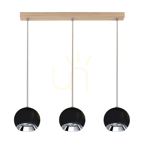 Check Ball Wood Pendant Light, Includes 3x 5W GU10 LEDs, Oiled Oak/Black, 52 cm