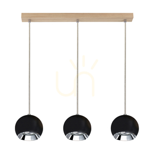 Ball Wood Pendant Light, Includes 3x 5W GU10 LEDs, Oiled Oak/Black, 52 cm small 0