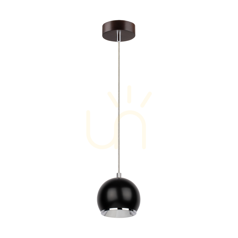 Ball Wood Pendant Light, Includes 1x 5W GU10 LED Bulb, Walnut/Black, Ø12 cm