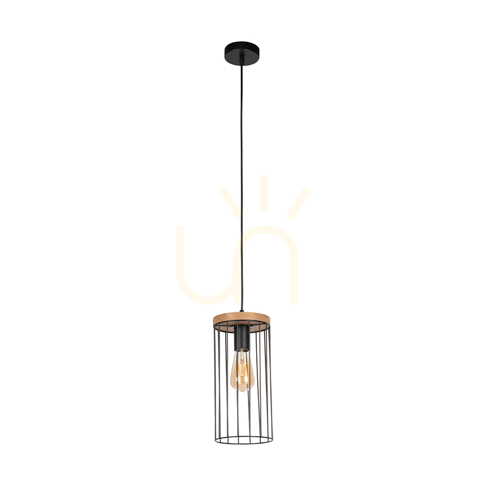 Tonsa Pendant Light 1xE27 Max. 60W Oiled Oak/Black PVC/Black Ø15 cm