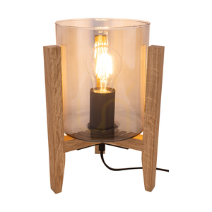 Smoky Table Lamp, 1xE27, Max. 60W, Oiled Oak/Black PVC/Smoked Glass, 18 cm small 1