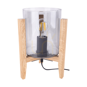 Smoky Table Lamp, 1xE27, Max. 60W, Oiled Oak/Black PVC/Smoked Glass, 18 cm small 0