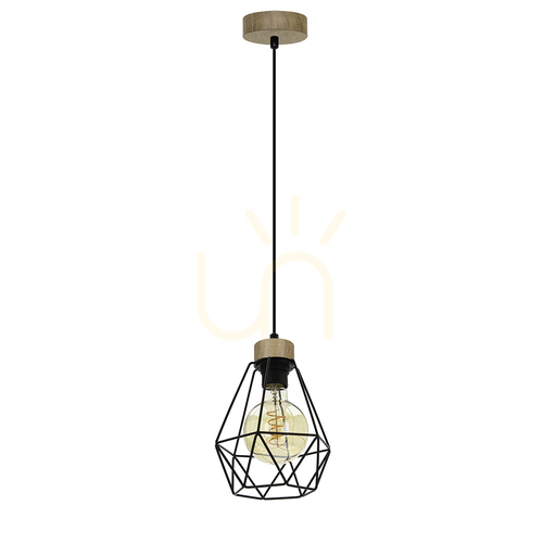 Check Valletta Pendant Light 1xE27 Max. 60W Black/Black/Oiled Oak/Black Ø17 cm