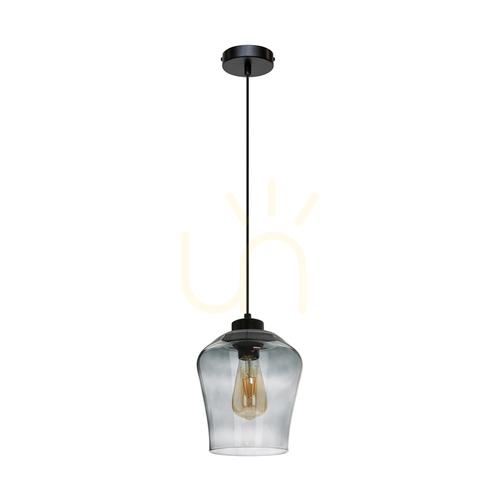 Check Juba Pendant Light, 1xE27, Max. 60W, Black/Black/Smoked Glass, Ø19 cm