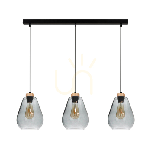 Check Kigali Pendant Light 3xE27 Max. 60W Black/Black/Oiled Oak/Smoked Glass 19 cm