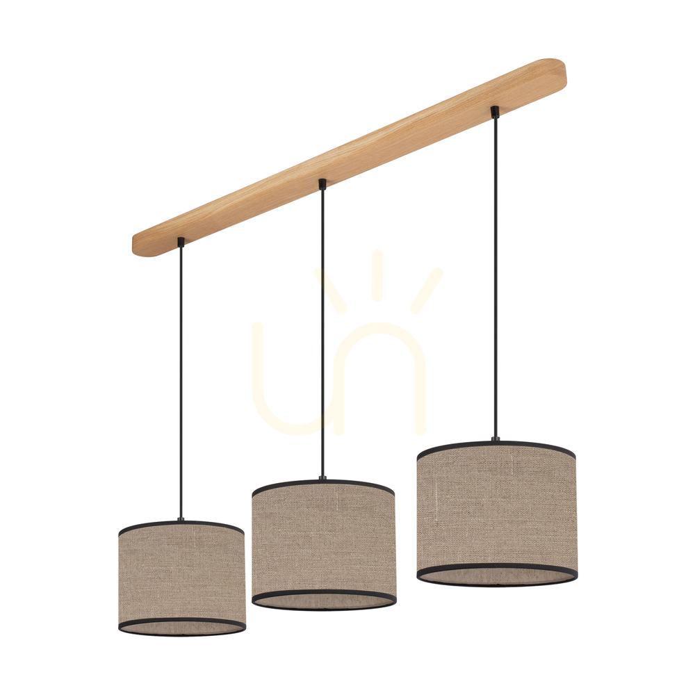 Rijeka Pendant Light 3xE27 Max. 40W Oiled Oak/Beige Linen 100 cm