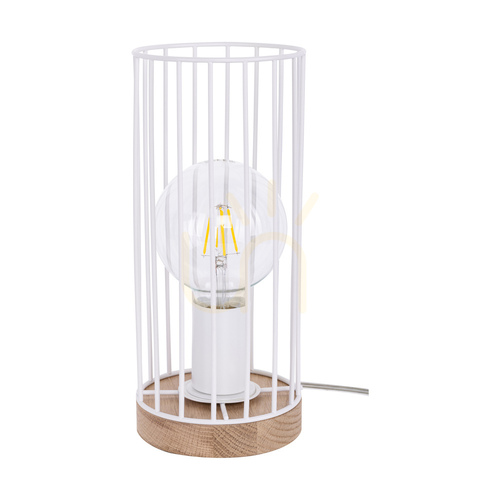 Check Timeo Table Lamp 1xE27 Max. 60W Oiled Oak/Transparent PVC/White Ø12 cm
