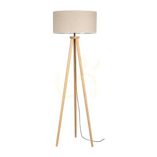 Check Emmo Floor Lamp, 1xE27, Max. 60W, Stained Pine/Black PVC/Beige