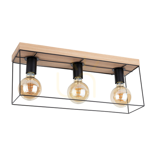 Check Gravida Ceiling Light, 3xE27, Max. 60W, Oiled Oak/Black, 35 cm