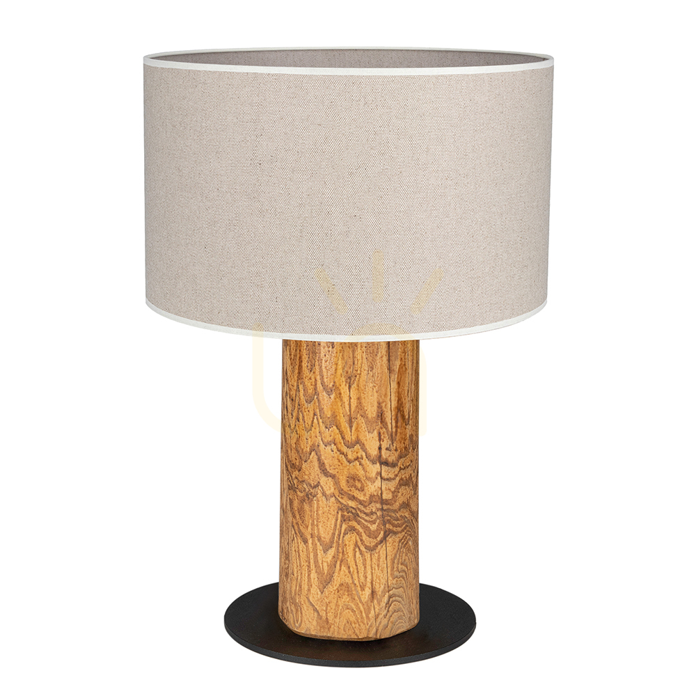 Emmo Table Lamp, 1xE27, Max. 40W, Stained Pine/Black/Black PVC/Beige, Ø30 cm