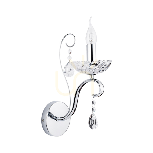 Check Alessa Wall Sconce 1xE14 Max. 40W Chrome Metal/Clear Crystal Glass 25 cm