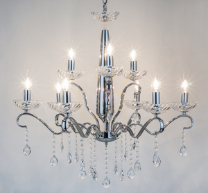 Alessa Chandelier, 9xE14, Max. 40W, Chrome Metal/Clear Crystal Glass, Ø83 cm small 1