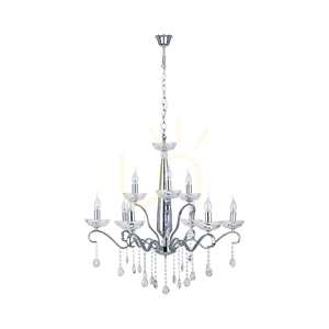 Alessa Chandelier, 9xE14, Max. 40W, Chrome Metal/Clear Crystal Glass, Ø83 cm small 0
