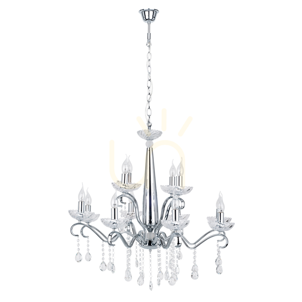 Alessa Chandelier, 12xE14, Max. 40W, Chrome Metal/Clear Crystal Glass, Ø83 cm