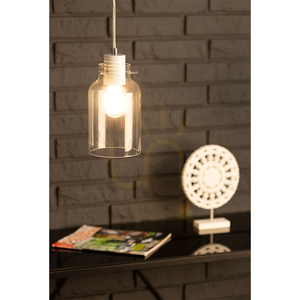 Alessandro Pendant Light, 3xE27, 60W, White Metal / Transparent PVC Cable / Transparent Glass Shade, 60 cm small 1