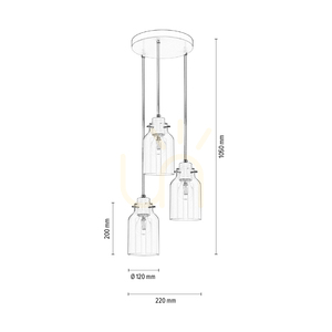 Alessandro Pendant Light, 3xE27, Max. 60W, White Metal / Transparent PVC Cable / Transparent Glass Shade, Ø22 cm small 2