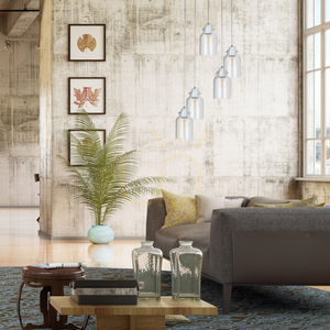 Alessandro Pendant Light, 5xE27, Max. 60W, White Metal / Transparent PVC Cable / Transparent Glass Shade, Ø35 cm small 1