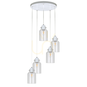Alessandro Pendant Light, 5xE27, Max. 60W, White Metal / Transparent PVC Cable / Transparent Glass Shade, Ø35 cm small 0