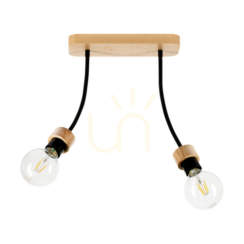 Check Allumer Ceiling Light, 2xE27, Max. 25W, Oiled Oak/Black Metal, 29 cm