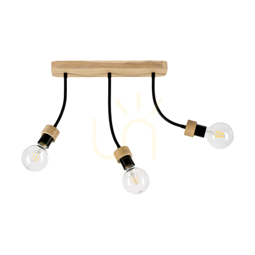 Check Allumer Ceiling Light, 3xE27, Max. 25W, Oiled Oak/Black Metal, 42 cm
