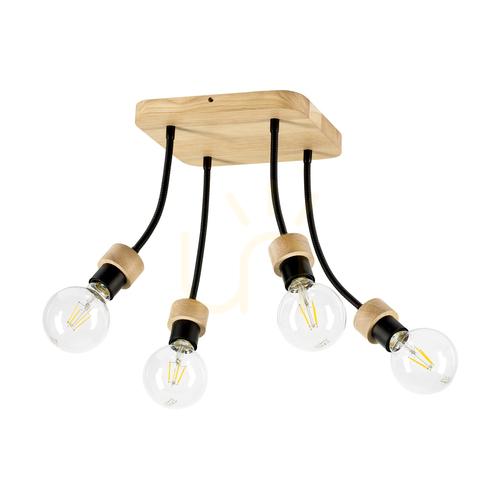 Check Allumer Ceiling Light, 4xE27, Max. 25W, Oiled Oak/Black Metal, 26 cm