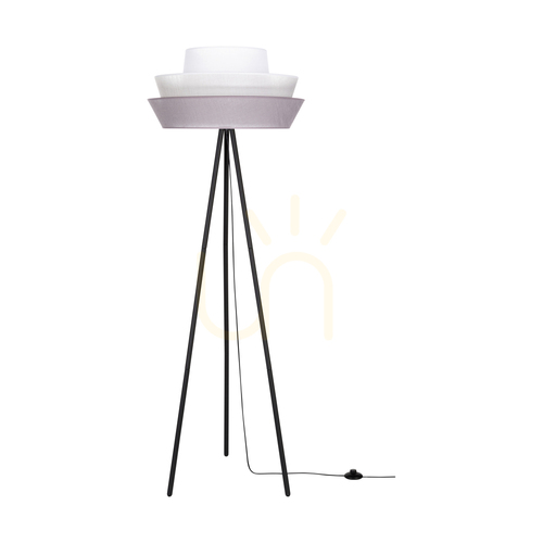 Check Amar Floor Lamp, 1xE27, Max. 40W, Black Metal/Black PVC Cable/Graphite-Gray-White Lampshade, Ø55 cm
