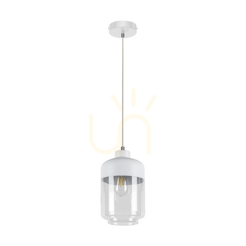 Check Amaretto Pendant Light, 1xE27, Max. 60W, White Metal / Transparent PVC Cable / White-Transparent Glass Shade, Ø17 cm