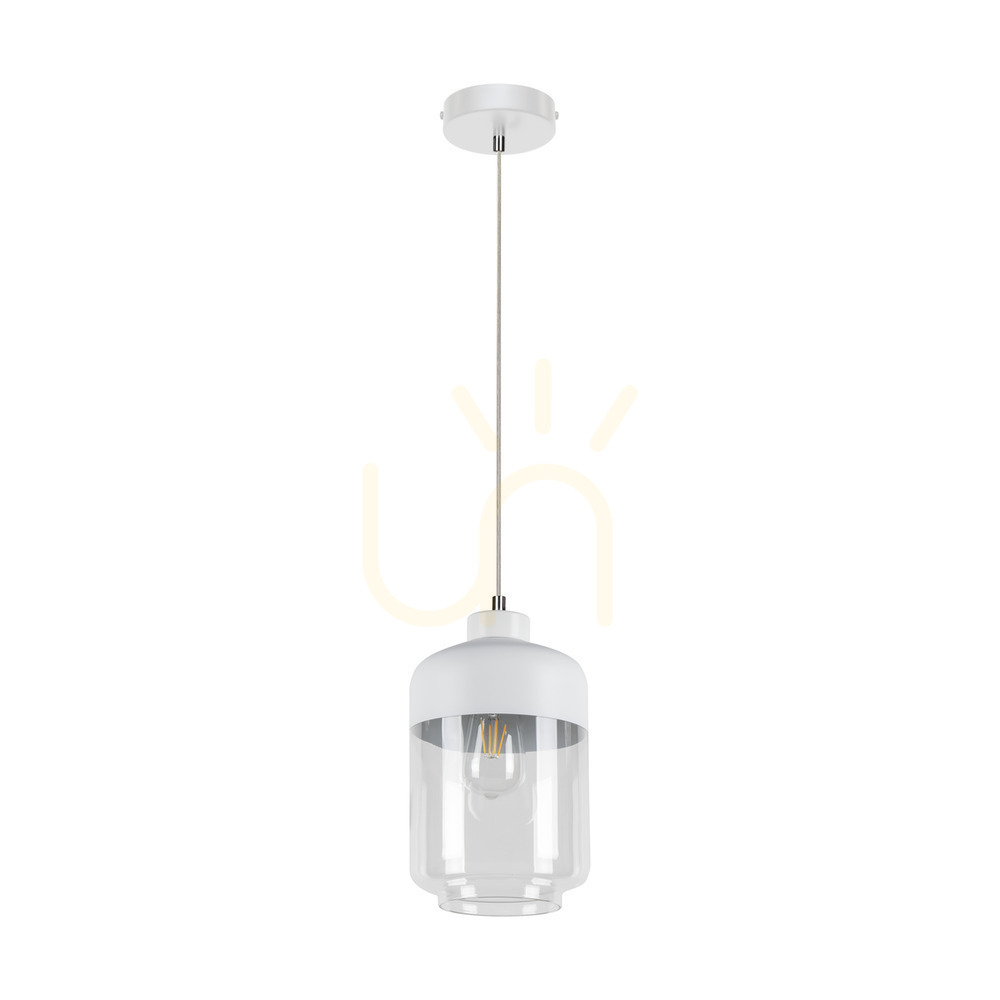 Amaretto Pendant Light, 1xE27, Max. 60W, White Metal / Transparent PVC Cable / White-Transparent Glass Shade, Ø17 cm