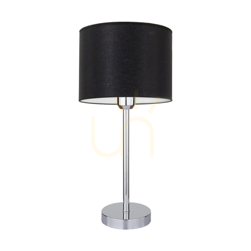 Check Amor Table Lamp, 1xE27, Max. 40W, Chrome Metal/Black, PVC Cable/Black, Lampshade Ø25 cm