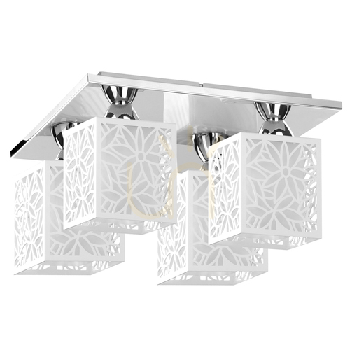 Check Anika Ceiling Light, 4xE27, 60W, Chrome Metal/White Plastic Shade, 33 cm