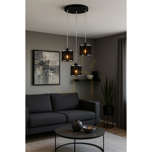 Anina Pendant Light, 3xE14, Max. 25W, Black Metal/Transparent PVC/Black-Chrome Lampshade, Ø35 cm small 1