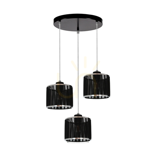 Check Anina Pendant Light, 3xE14, Max. 25W, Black Metal/Transparent PVC/Black-Chrome Lampshade, Ø35 cm