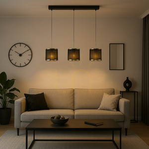 Anina Pendant Light, 3xE14, Max. 25W, Black Metal/Transparent PVC/Black-Chrome Lampshade, 53 cm small 1