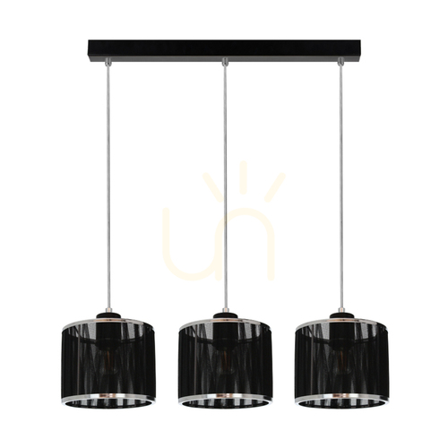 Check Anina Pendant Light, 3xE14, Max. 25W, Black Metal/Transparent PVC/Black-Chrome Lampshade, 53 cm